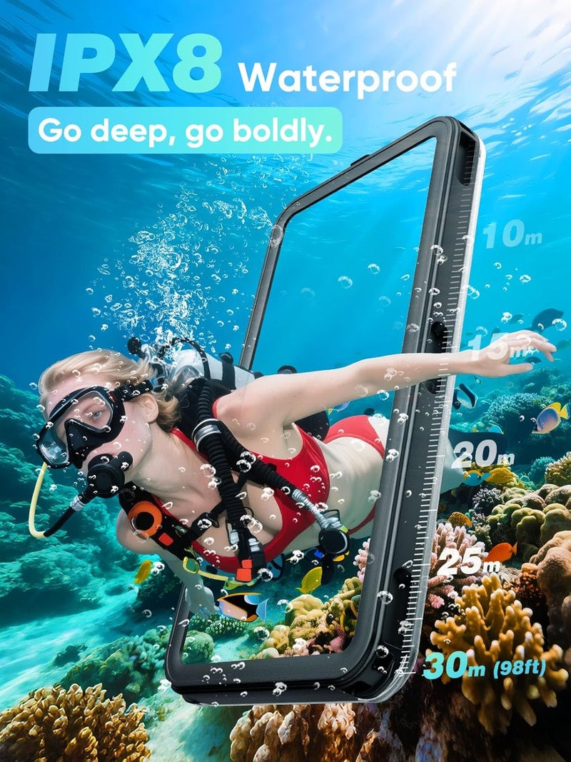APRUT Waterproof Phone Pouch Case 7.5", 2025 Upgraded IPX8 Waterproof Phone Case for Snorkeling, Universal Fit for iPhone 16 Pro Max 15 14 13, Galaxy S25, Beach Vacation Essentials (Black) - Image 2